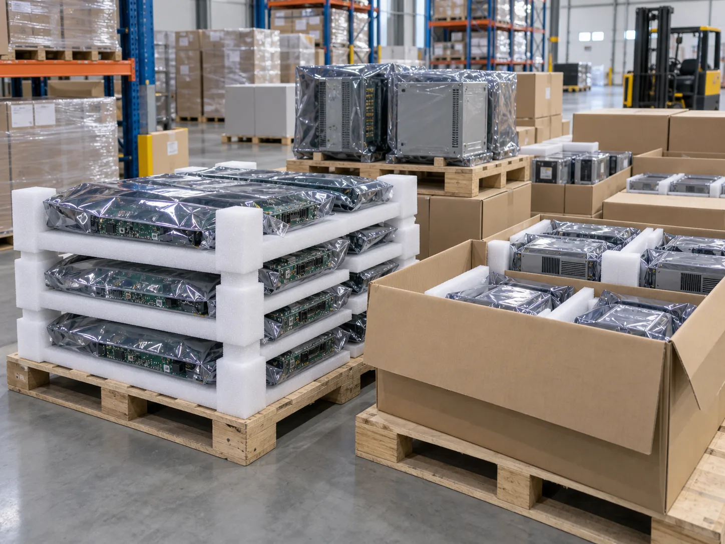 Industrial electronics packed with protective packaging