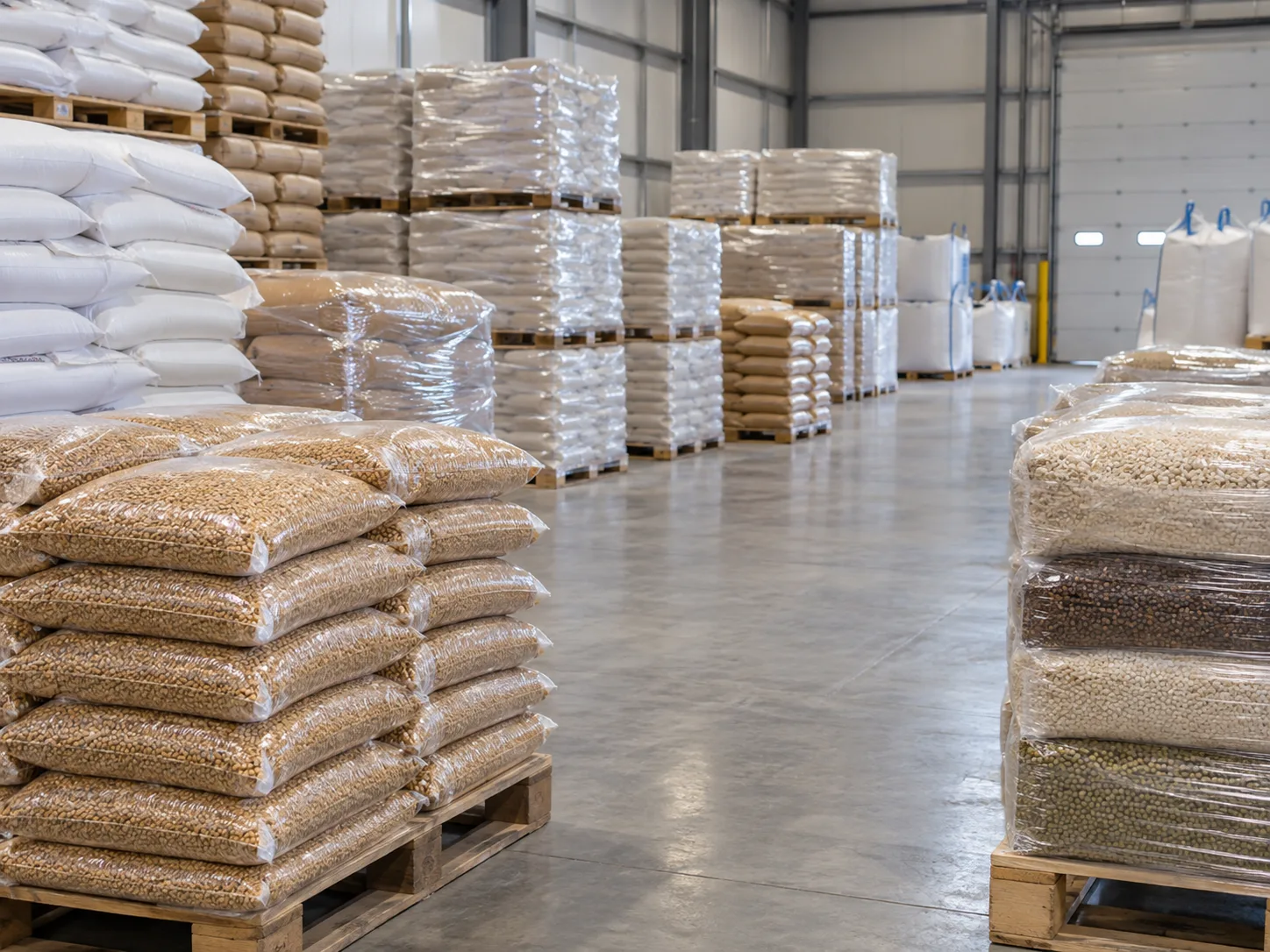 Food and agriculture ingredients stored on pallets